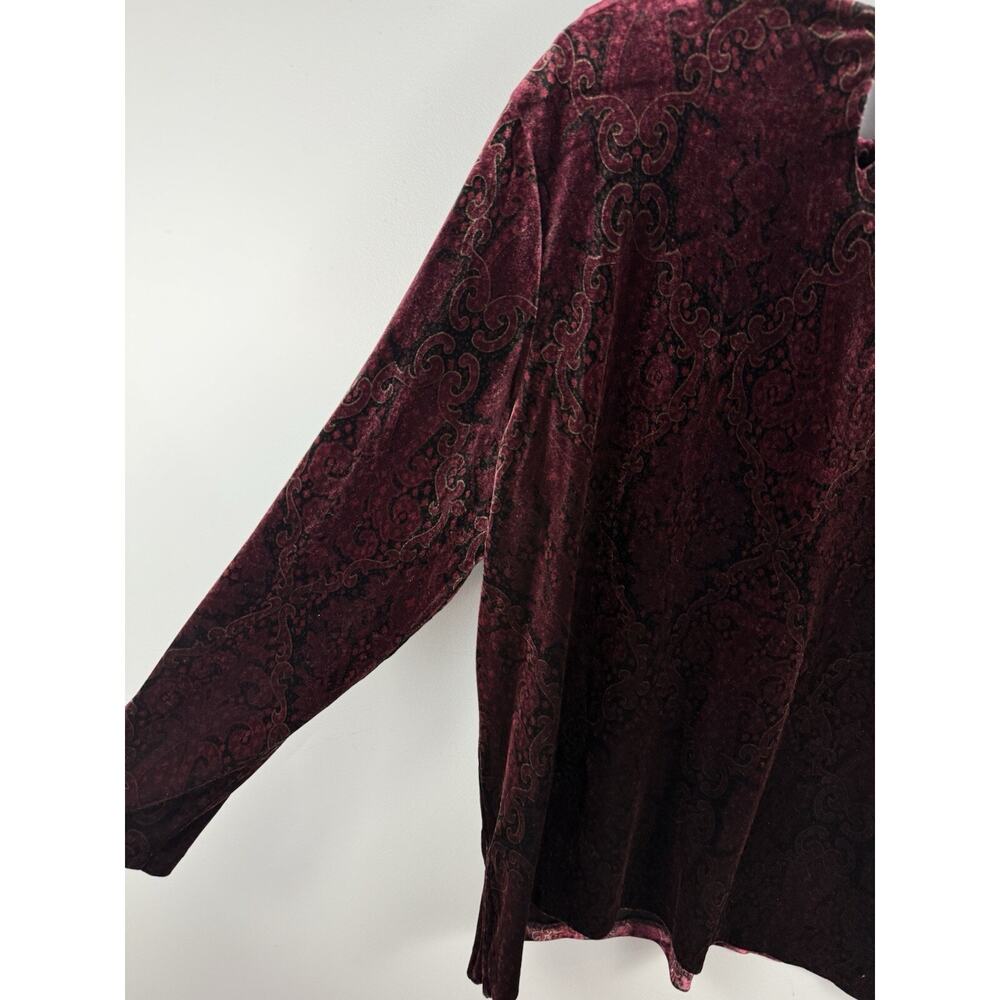 Sag Harbor Velour Velvet Tunic Top 1X Long Sleeve Burgundy Red Holiday Paisley - Picture 4 of 9